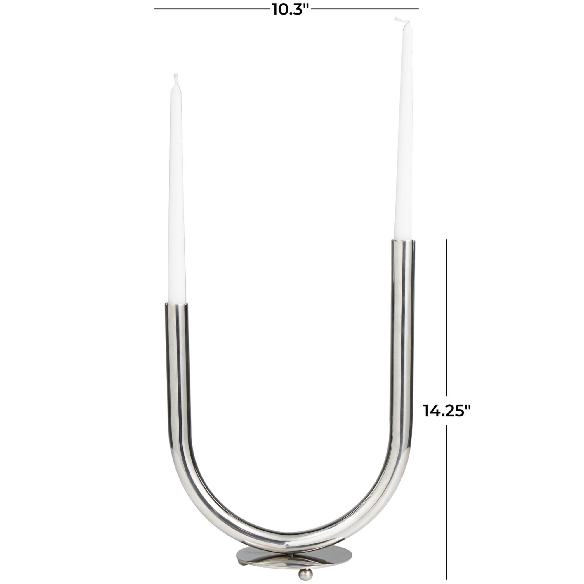 14" Silver Stainless Steel Abstract U-Shaped Candelabra